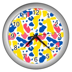 Colored Blots Painting Abstract Art Expression Creation Color Palette Paints Smears Experiments Mode Wall Clock (silver) by Maspions