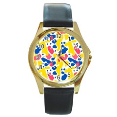 Colored Blots Painting Abstract Art Expression Creation Color Palette Paints Smears Experiments Mode Round Gold Metal Watch by Maspions