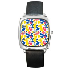 Colored Blots Painting Abstract Art Expression Creation Color Palette Paints Smears Experiments Mode Square Metal Watch by Maspions