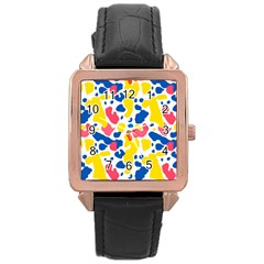 Colored Blots Painting Abstract Art Expression Creation Color Palette Paints Smears Experiments Mode Rose Gold Leather Watch  by Maspions