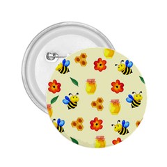 Seamless Honey Bee Texture Flowers Nature Leaves Honeycomb Hive Beekeeping Watercolor Pattern 2 25  Buttons by Maspions