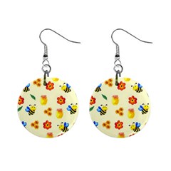 Seamless Honey Bee Texture Flowers Nature Leaves Honeycomb Hive Beekeeping Watercolor Pattern Mini Button Earrings