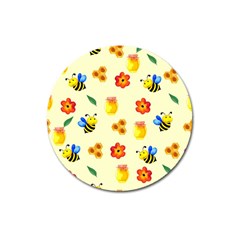 Seamless Honey Bee Texture Flowers Nature Leaves Honeycomb Hive Beekeeping Watercolor Pattern Magnet 3  (round) by Maspions