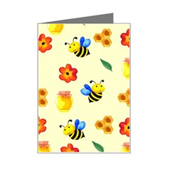 Seamless Honey Bee Texture Flowers Nature Leaves Honeycomb Hive Beekeeping Watercolor Pattern Mini Greeting Card by Maspions