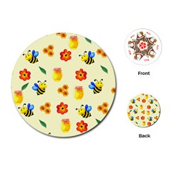 Seamless Honey Bee Texture Flowers Nature Leaves Honeycomb Hive Beekeeping Watercolor Pattern Playing Cards Single Design (round)