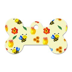 Seamless Honey Bee Texture Flowers Nature Leaves Honeycomb Hive Beekeeping Watercolor Pattern Dog Tag Bone (one Side) by Maspions