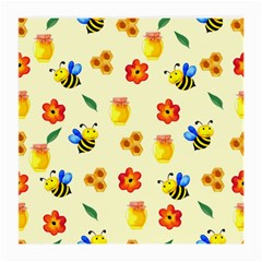 Seamless Honey Bee Texture Flowers Nature Leaves Honeycomb Hive Beekeeping Watercolor Pattern Medium Glasses Cloth by Maspions