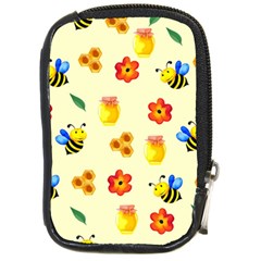 Seamless Honey Bee Texture Flowers Nature Leaves Honeycomb Hive Beekeeping Watercolor Pattern Compact Camera Leather Case by Maspions