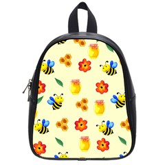 Seamless Honey Bee Texture Flowers Nature Leaves Honeycomb Hive Beekeeping Watercolor Pattern School Bag (small) by Maspions