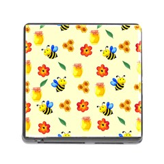 Seamless Honey Bee Texture Flowers Nature Leaves Honeycomb Hive Beekeeping Watercolor Pattern Memory Card Reader (square 5 Slot) by Maspions