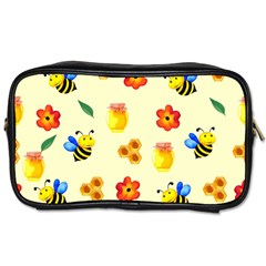 Seamless Honey Bee Texture Flowers Nature Leaves Honeycomb Hive Beekeeping Watercolor Pattern Toiletries Bag (two Sides) by Maspions