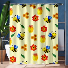 Seamless Honey Bee Texture Flowers Nature Leaves Honeycomb Hive Beekeeping Watercolor Pattern Shower Curtain 60  X 72  (medium)  by Maspions