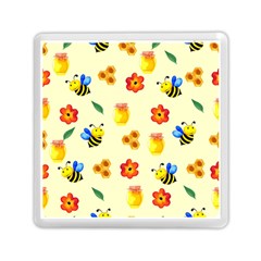 Seamless Honey Bee Texture Flowers Nature Leaves Honeycomb Hive Beekeeping Watercolor Pattern Memory Card Reader (square)