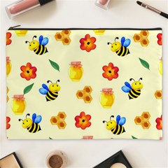 Seamless Honey Bee Texture Flowers Nature Leaves Honeycomb Hive Beekeeping Watercolor Pattern Cosmetic Bag (xxxl) by Maspions