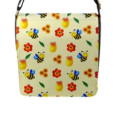 Seamless Honey Bee Texture Flowers Nature Leaves Honeycomb Hive Beekeeping Watercolor Pattern Flap Closure Messenger Bag (l) by Maspions