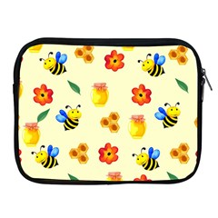 Seamless Honey Bee Texture Flowers Nature Leaves Honeycomb Hive Beekeeping Watercolor Pattern Apple Ipad 2/3/4 Zipper Cases by Maspions