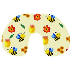 Seamless Honey Bee Texture Flowers Nature Leaves Honeycomb Hive Beekeeping Watercolor Pattern Travel Neck Pillow