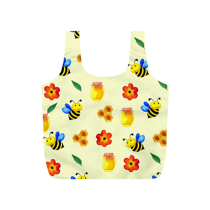 Seamless Honey Bee Texture Flowers Nature Leaves Honeycomb Hive Beekeeping Watercolor Pattern Full Print Recycle Bag (S)