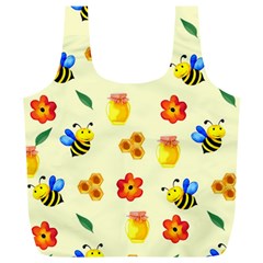 Seamless Honey Bee Texture Flowers Nature Leaves Honeycomb Hive Beekeeping Watercolor Pattern Full Print Recycle Bag (xl) by Maspions