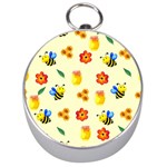 Seamless Honey Bee Texture Flowers Nature Leaves Honeycomb Hive Beekeeping Watercolor Pattern Silver Compasses Front