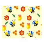 Seamless Honey Bee Texture Flowers Nature Leaves Honeycomb Hive Beekeeping Watercolor Pattern Two Sides Premium Plush Fleece Blanket (Large) 80 x60  Blanket Back