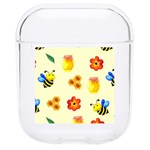 Seamless Honey Bee Texture Flowers Nature Leaves Honeycomb Hive Beekeeping Watercolor Pattern Hard PC AirPods 1/2 Case Front