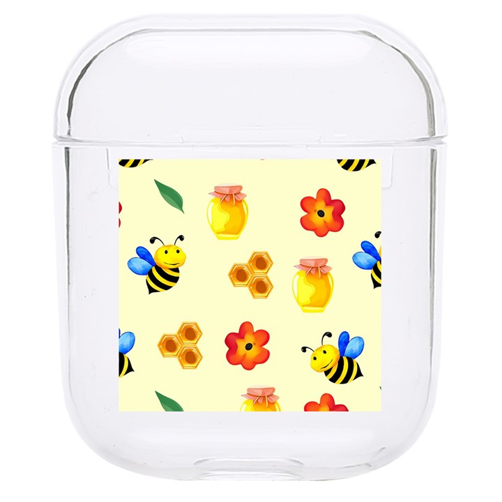 Seamless Honey Bee Texture Flowers Nature Leaves Honeycomb Hive Beekeeping Watercolor Pattern Hard PC AirPods 1/2 Case