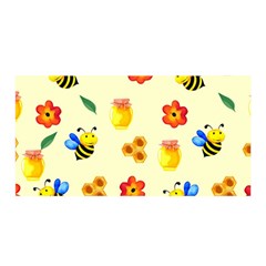 Seamless Honey Bee Texture Flowers Nature Leaves Honeycomb Hive Beekeeping Watercolor Pattern Satin Wrap 35  X 70  by Maspions