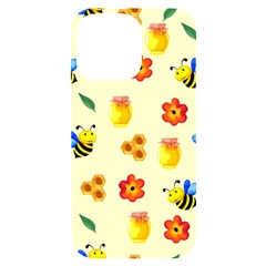 Seamless Honey Bee Texture Flowers Nature Leaves Honeycomb Hive Beekeeping Watercolor Pattern Iphone 14 Pro Max Black Uv Print Case