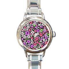 Flowers Floral Pattern Digital Texture Beautiful Round Italian Charm Watch