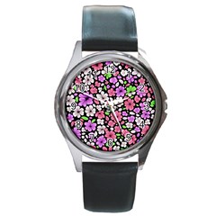 Flowers Floral Pattern Digital Texture Beautiful Round Metal Watch by Maspions