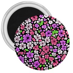 Flowers Floral Pattern Digital Texture Beautiful 3  Magnets