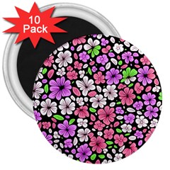 Flowers Floral Pattern Digital Texture Beautiful 3  Magnets (10 Pack) 