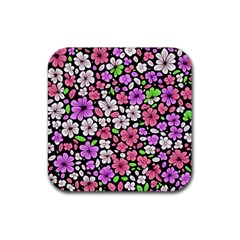 Flowers Floral Pattern Digital Texture Beautiful Rubber Coaster (square)