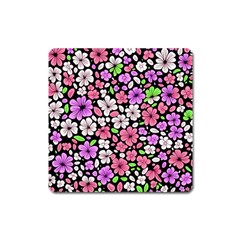 Flowers Floral Pattern Digital Texture Beautiful Square Magnet