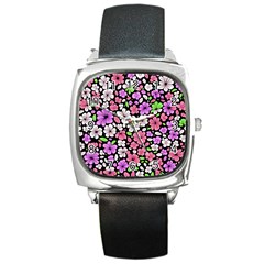 Flowers Floral Pattern Digital Texture Beautiful Square Metal Watch