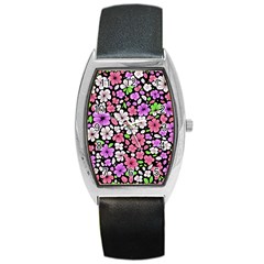 Flowers Floral Pattern Digital Texture Beautiful Barrel Style Metal Watch by Maspions