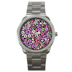 Flowers Floral Pattern Digital Texture Beautiful Sport Metal Watch by Maspions