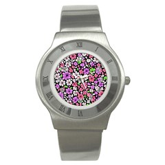 Flowers Floral Pattern Digital Texture Beautiful Stainless Steel Watch by Maspions