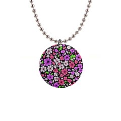 Flowers Floral Pattern Digital Texture Beautiful 1  Button Necklace by Maspions