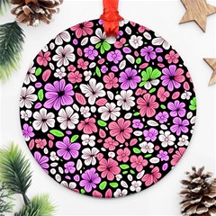 Flowers Floral Pattern Digital Texture Beautiful Round Ornament (two Sides)