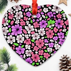 Flowers Floral Pattern Digital Texture Beautiful Heart Ornament (two Sides)