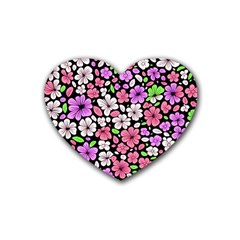 Flowers Floral Pattern Digital Texture Beautiful Rubber Coaster (heart) by Maspions