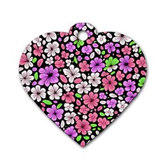 Flowers Floral Pattern Digital Texture Beautiful Dog Tag Heart (one Side)