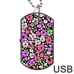 Flowers Floral Pattern Digital Texture Beautiful Dog Tag Usb Flash (two Sides)