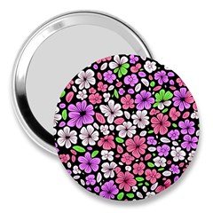 Flowers Floral Pattern Digital Texture Beautiful 3  Handbag Mirrors by Maspions