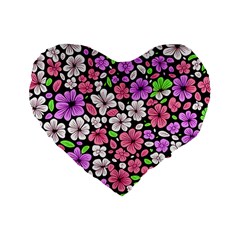 Flowers Floral Pattern Digital Texture Beautiful Standard 16  Premium Heart Shape Cushions