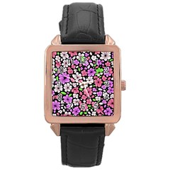 Flowers Floral Pattern Digital Texture Beautiful Rose Gold Leather Watch  by Maspions