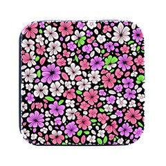 Flowers Floral Pattern Digital Texture Beautiful Square Metal Box (black) by Maspions