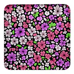 Flowers Floral Pattern Digital Texture Beautiful Square Glass Fridge Magnet (4 Pack)